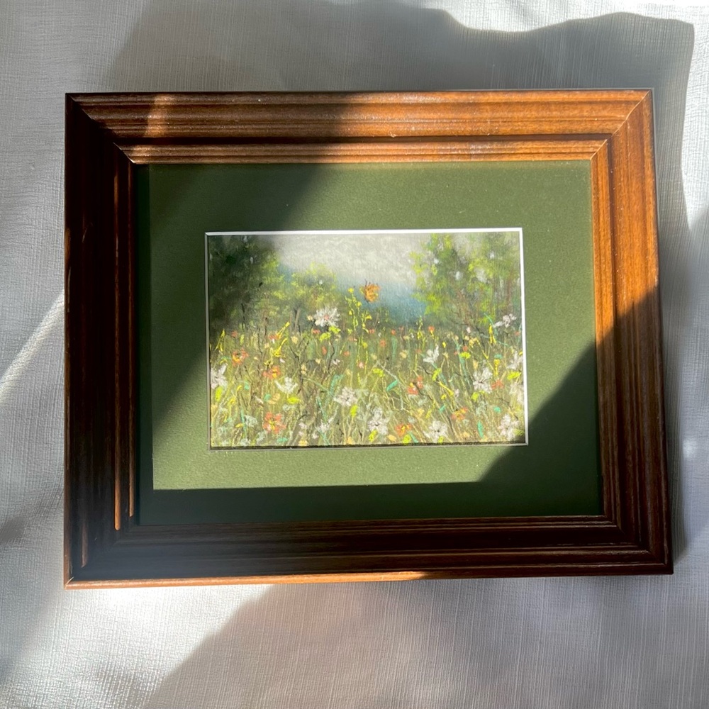 “Way Back” Elegant Brown Framed Art with Green Mat